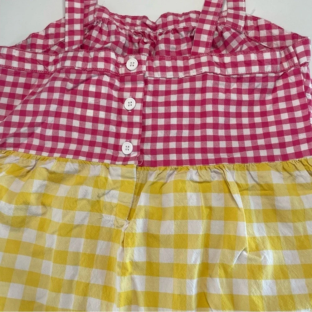 Wonder Nation L 10/12 Girls Tri Colored Checked Dress Pink Yellow Blue PRELOVED